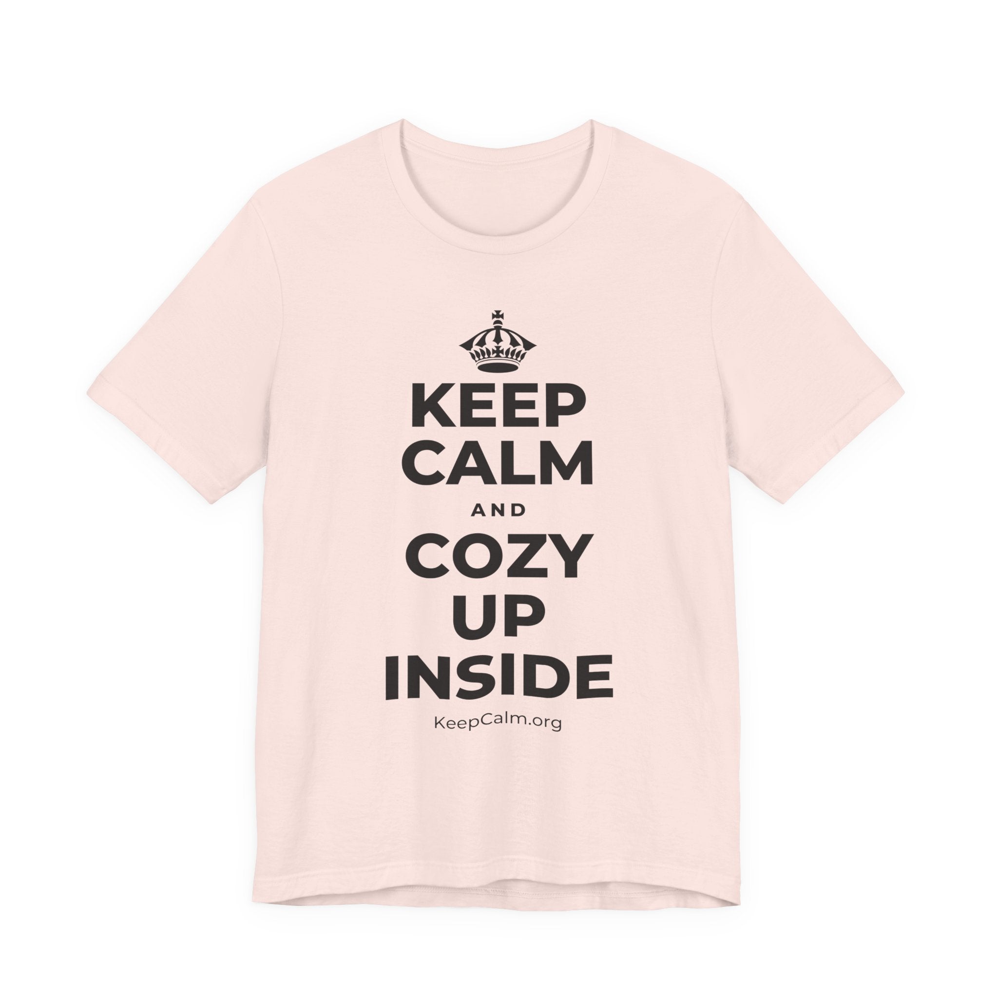 KEEP CALM AND COZY UP INSIDE T-Shirt (Soft Cream–Heather Mauve)