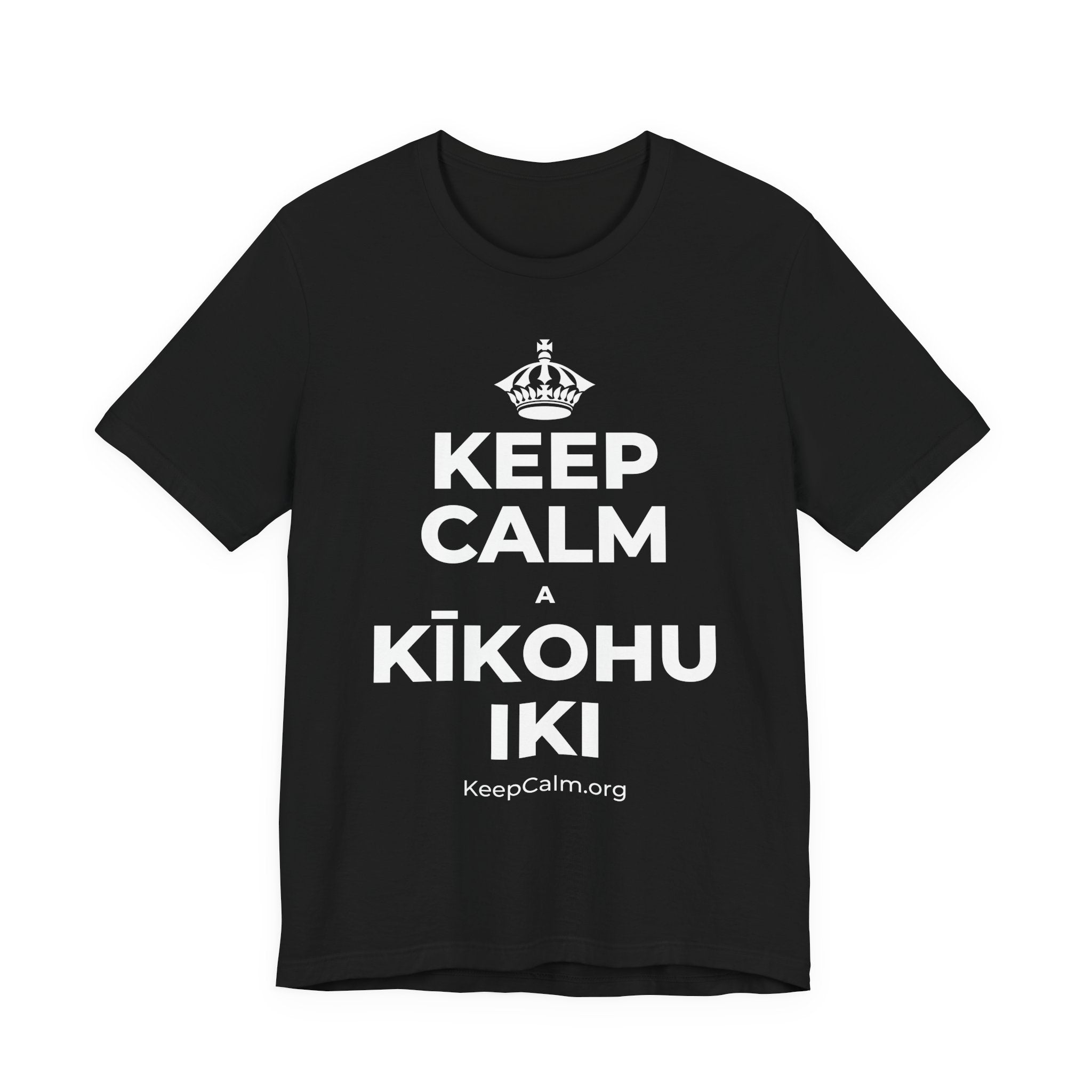 KEEP CALM A KĪKOHU IKI T-Shirt (White–Asphalt)