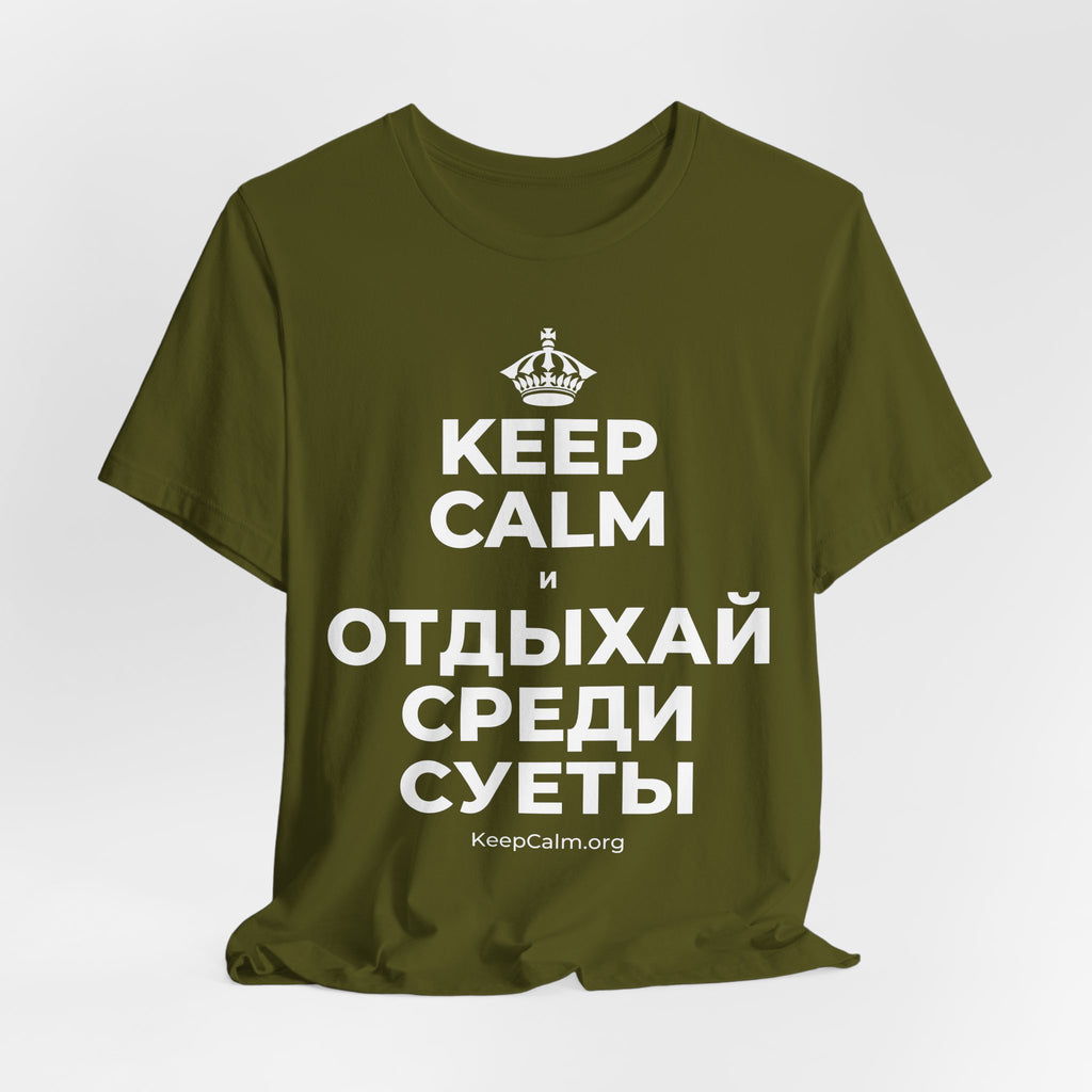 KEEP CALM И ОТДЫХАЙ СРЕДИ СУЕТЫ T-Shirt (Baby Blue–Silver)