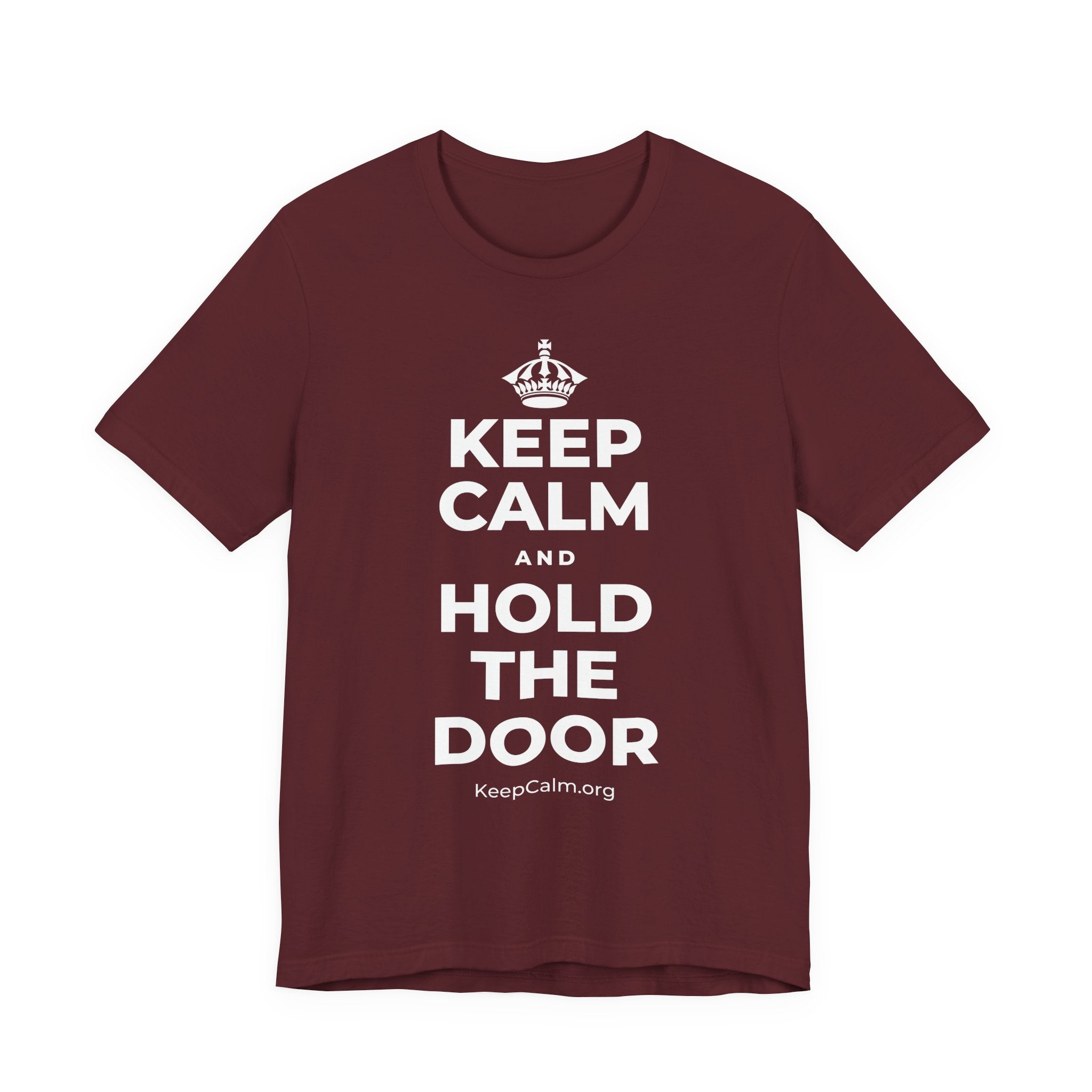 KEEP CALM AND HOLD THE DOOR T-Shirt (Baby Blue–Silver)
