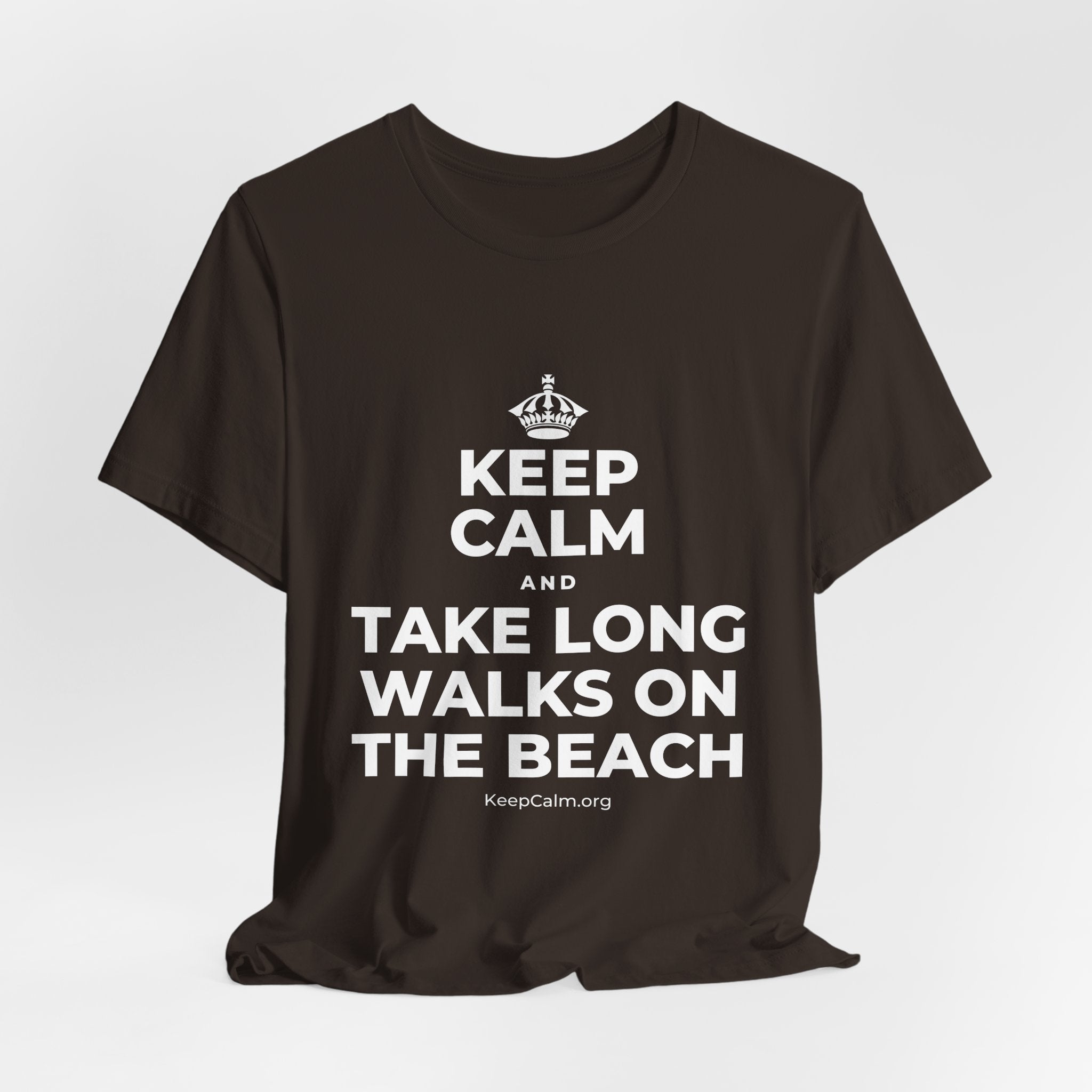 KEEP CALM AND TAKE LONG WALKS ON THE BEACH T-Shirt (Soft Cream–Heather Mauve)