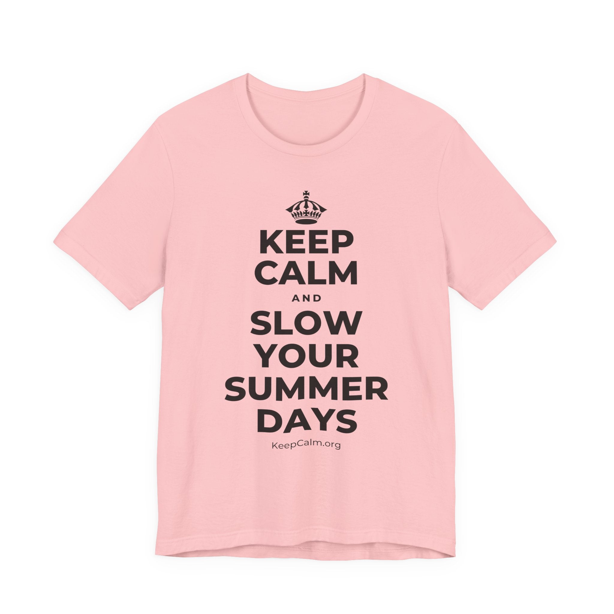 KEEP CALM AND SLOW YOUR SUMMER DAYS T-Shirt (White–Asphalt)