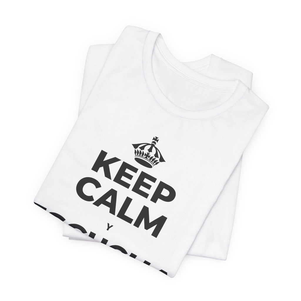 KEEP CALM Y ESCUCHA LA LLUVIA T-Shirt (White–Asphalt)