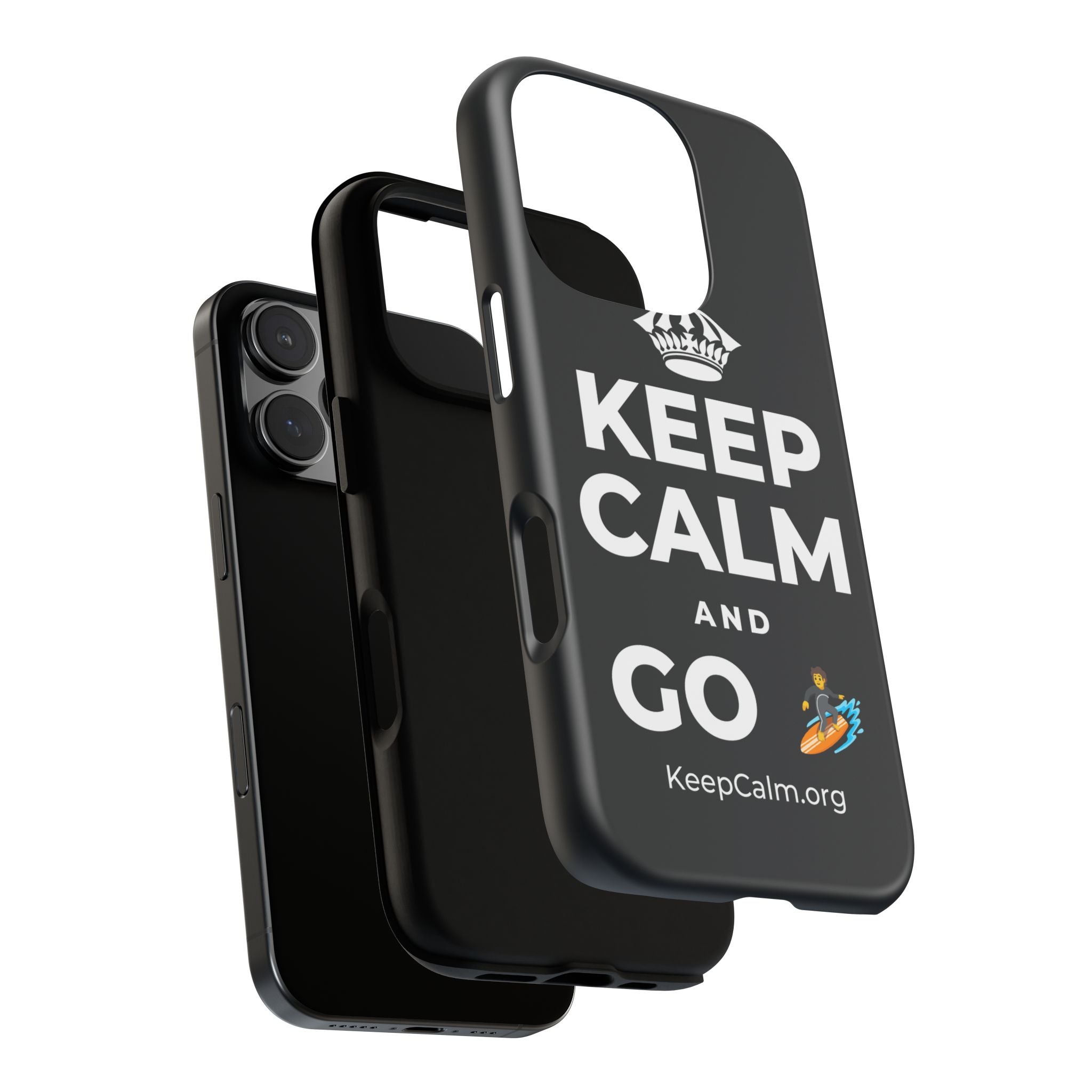 KEEP CALM AND GO 🏄 Phone Case (Dark)
