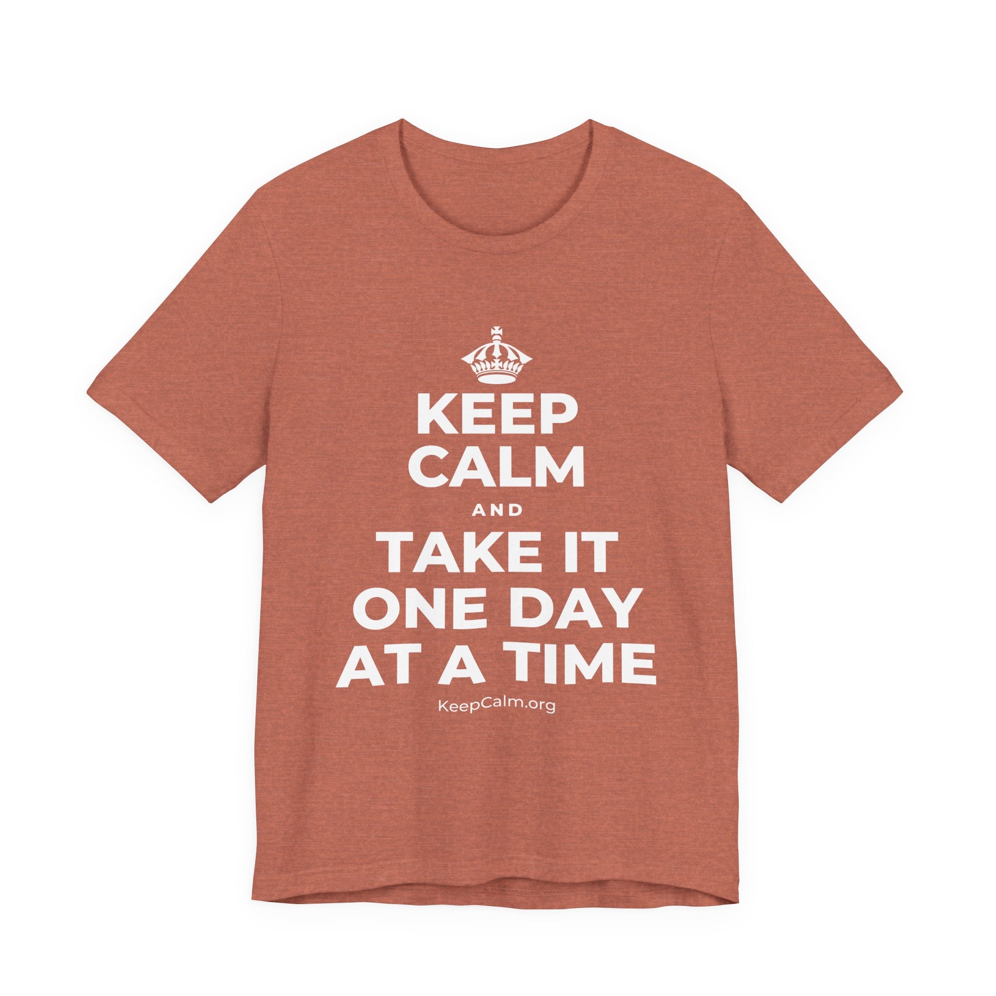 KEEP CALM AND TAKE IT ONE DAY AT A TIME T-Shirt (Soft Cream–Heather Mauve)