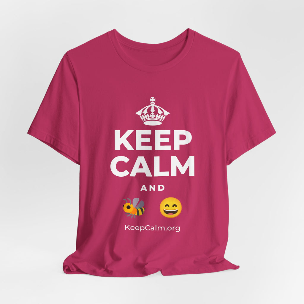 KEEP CALM AND 🐝 😄 T-Shirt (Baby Blue–Silver)