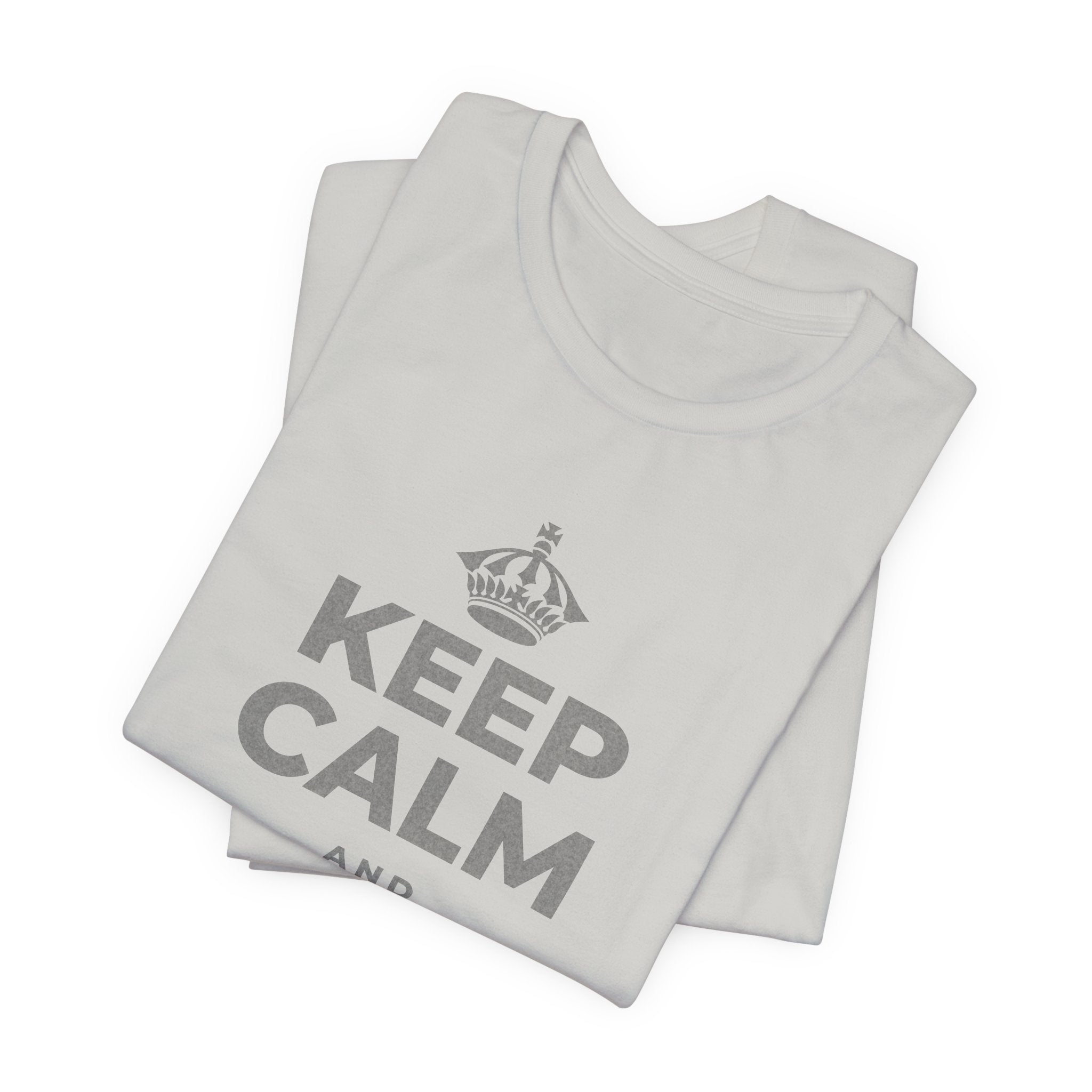 KEEP CALM AND BEGIN AGAIN T-Shirt (Baby Blue–Silver)