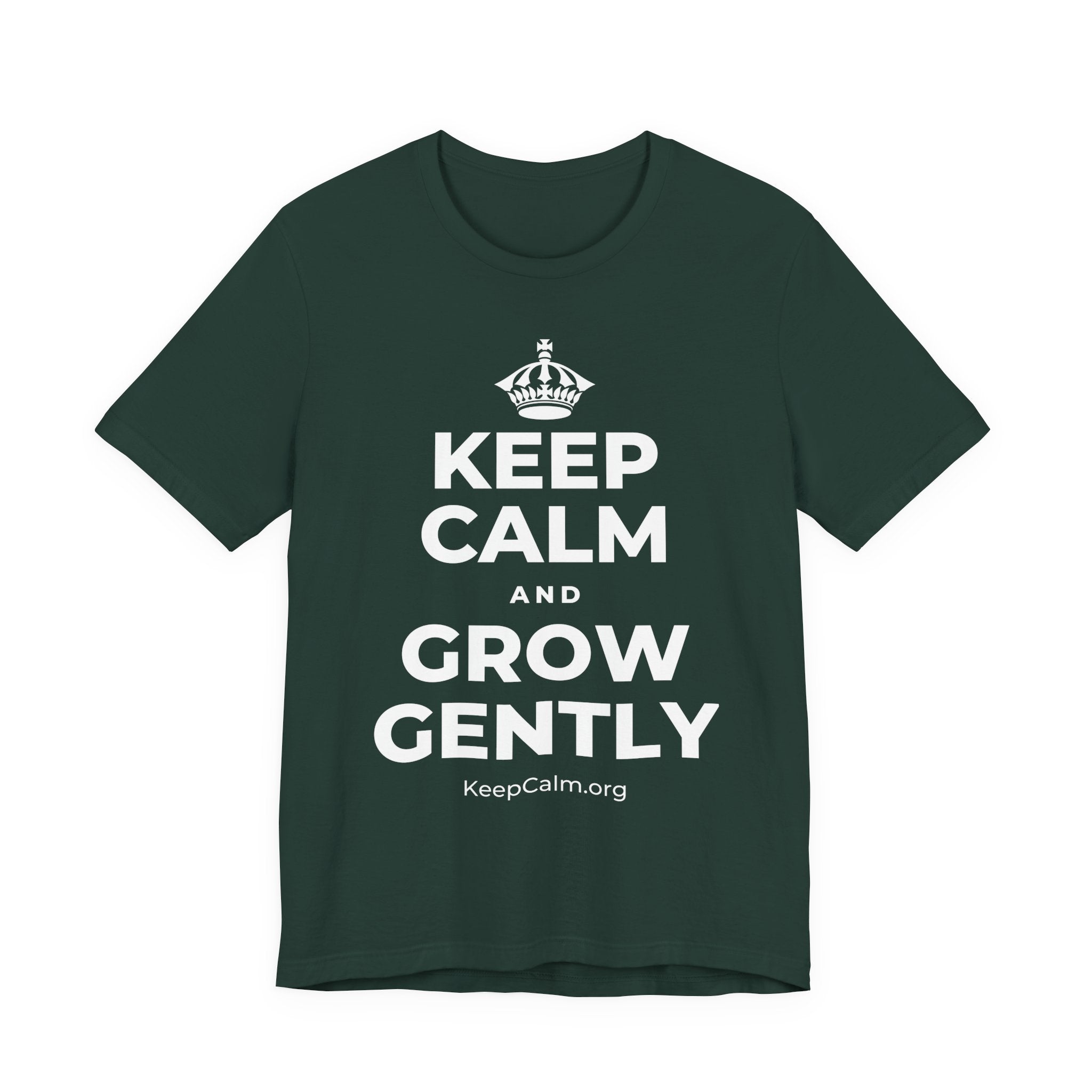 KEEP CALM AND GROW GENTLY T-Shirt (White–Asphalt)