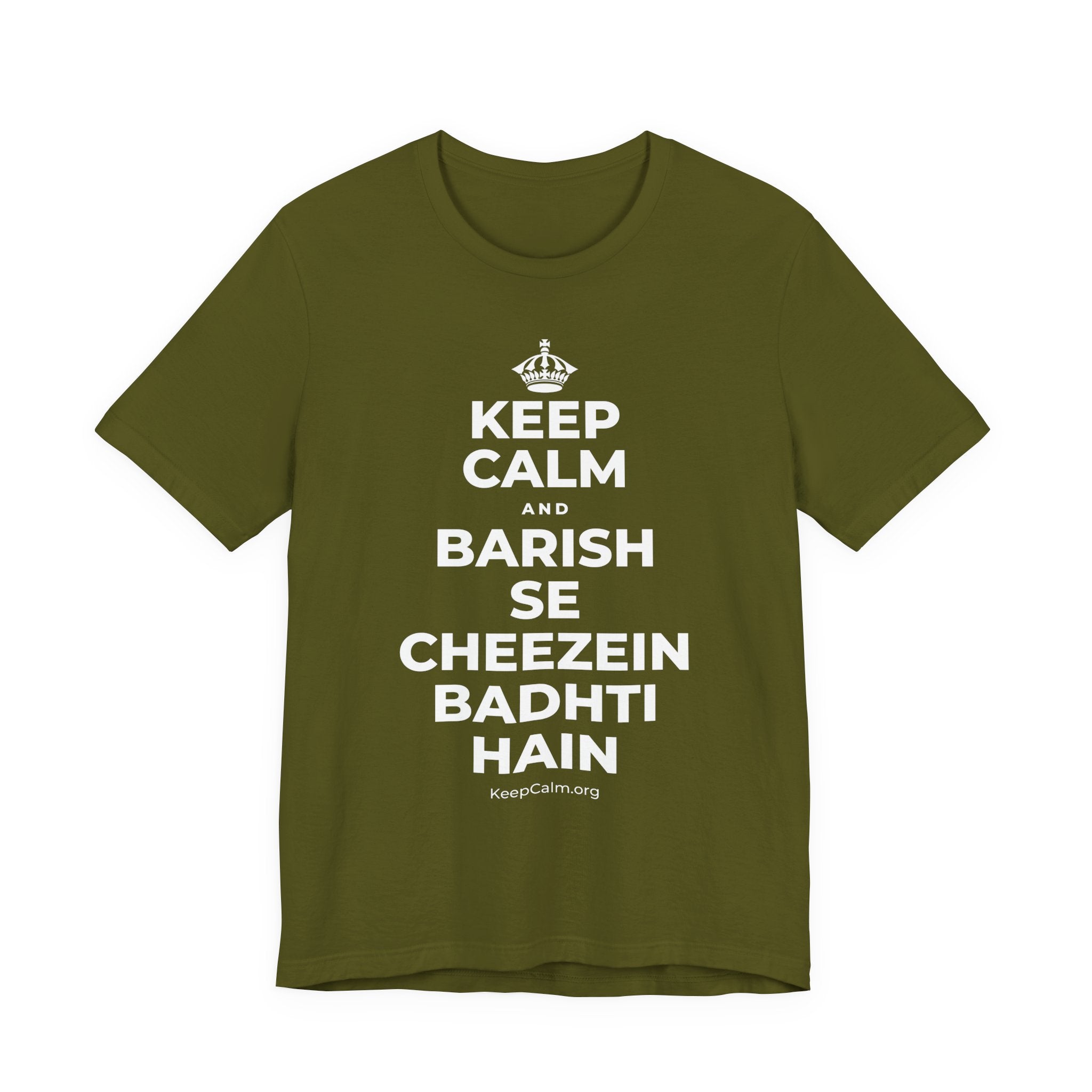 KEEP CALM AND BARISH SE CHEEZEIN BADHTI HAIN T-Shirt (Baby Blue–Silver)