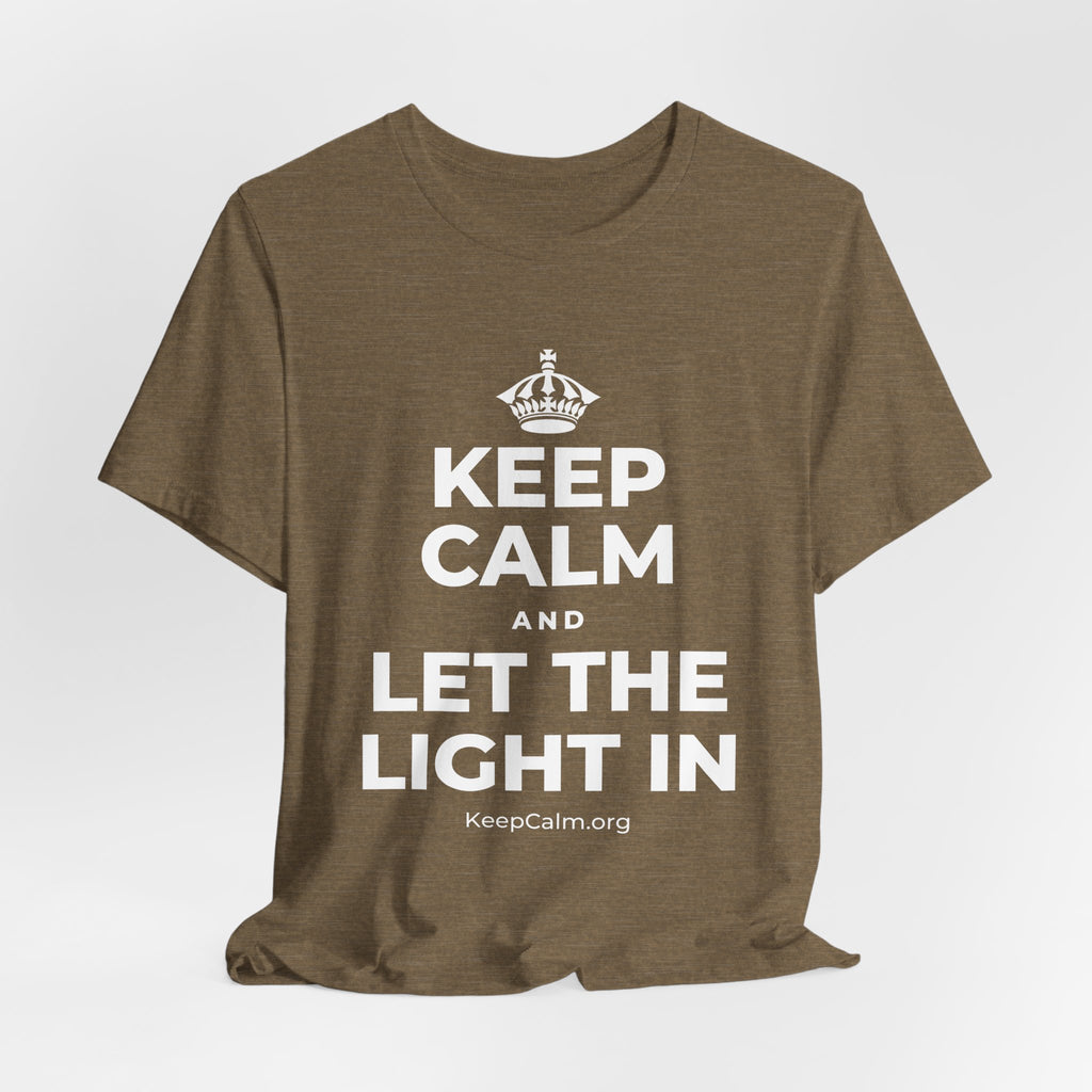 KEEP CALM AND LET THE LIGHT IN T-Shirt (Soft Cream–Heather Mauve)
