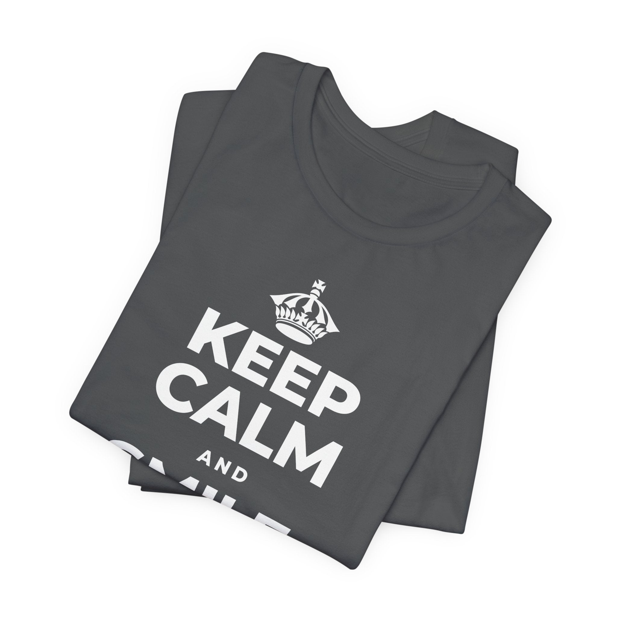 KEEP CALM AND SMILE, IT HELPS T-Shirt (White–Asphalt)