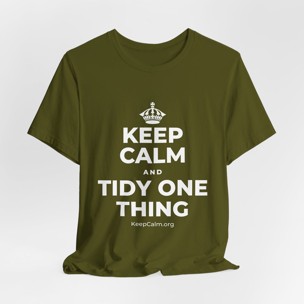 KEEP CALM AND TIDY ONE THING T-Shirt (Baby Blue–Silver)