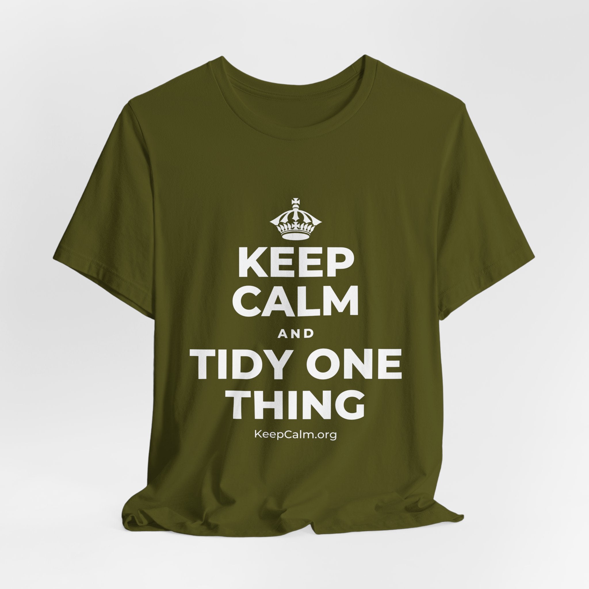 KEEP CALM AND TIDY ONE THING T-Shirt (Baby Blue–Silver)