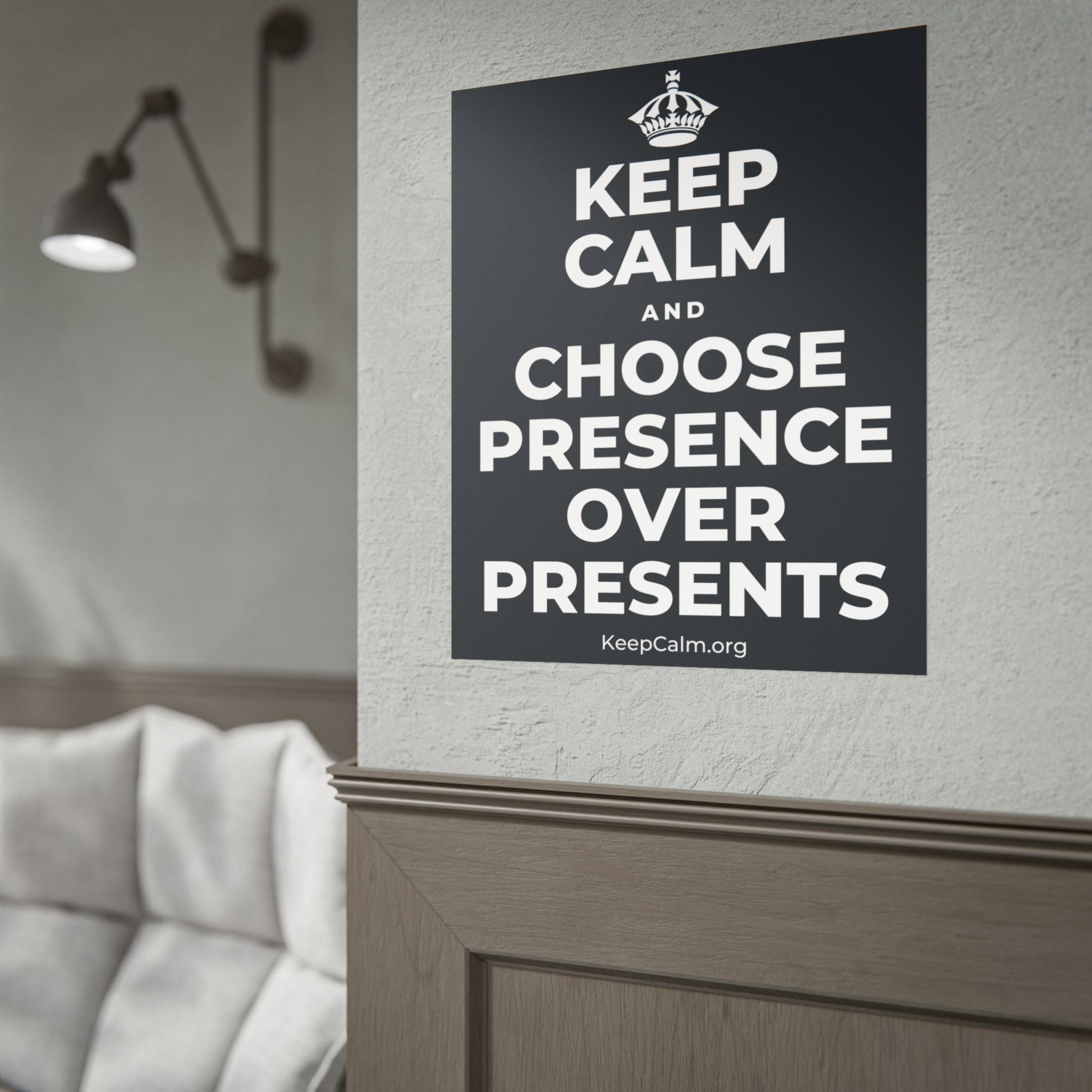 KEEP CALM AND CHOOSE PRESENCE OVER PRESENTS Poster (Dark)
