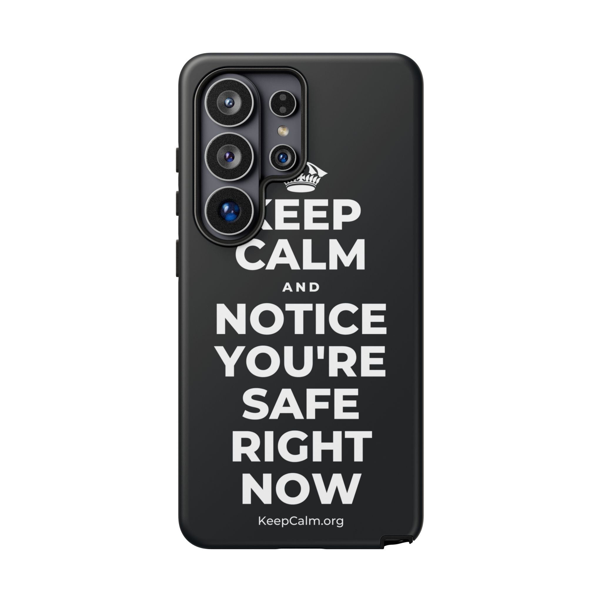 KEEP CALM AND NOTICE YOU'RE SAFE RIGHT NOW Phone Case (Dark)