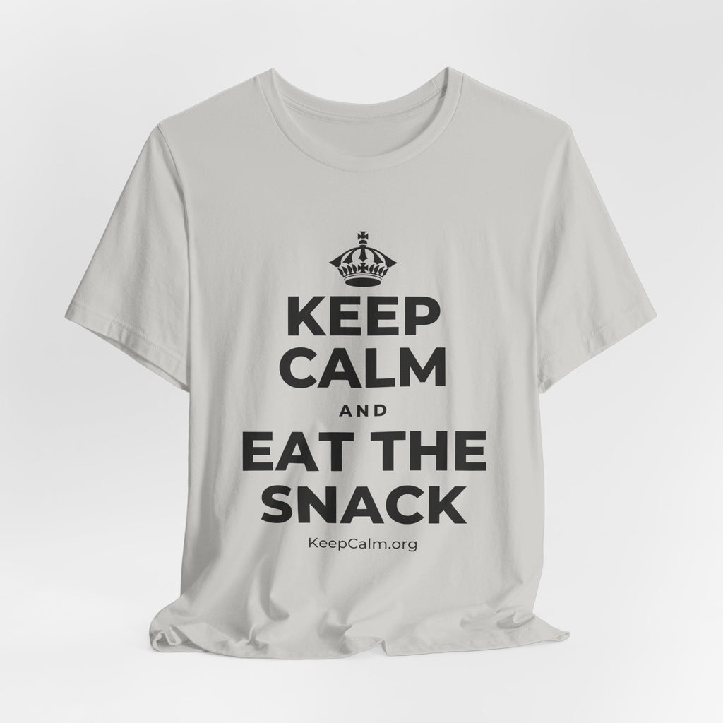 KEEP CALM AND EAT THE SNACK T-Shirt (Baby Blue–Silver)