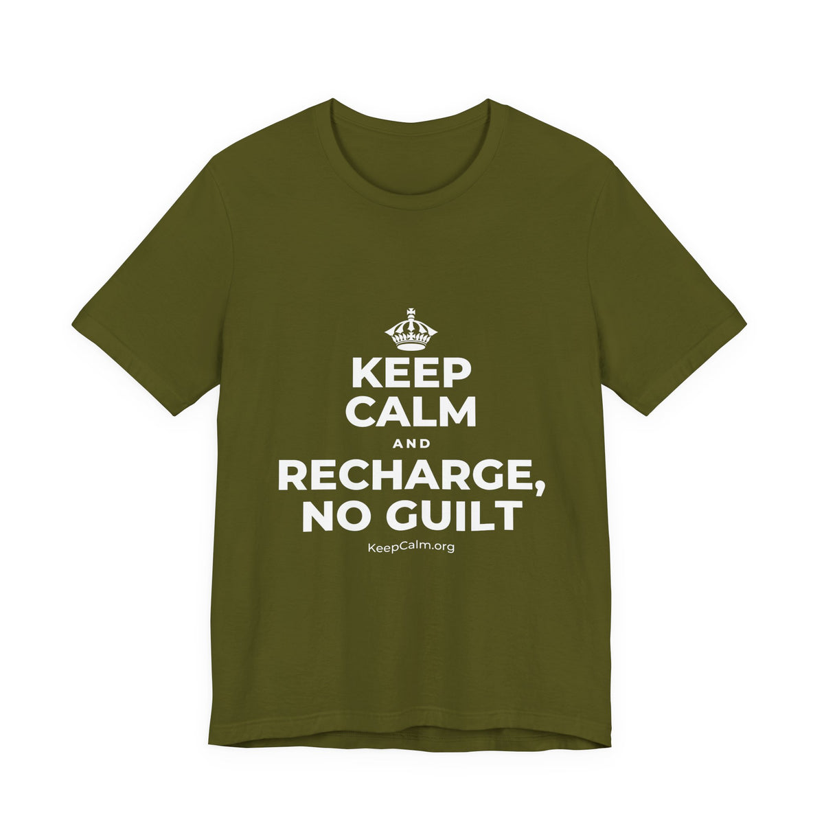 KEEP CALM AND RECHARGE, NO GUILT T-Shirt (Baby Blue–Silver)