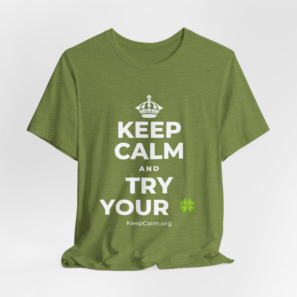 KEEP CALM AND TRY YOUR 🍀 T-Shirt (Baby Blue–Silver)