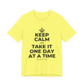 KEEP CALM AND TAKE IT ONE DAY AT A TIME T-Shirt (Soft Cream–Heather Mauve)