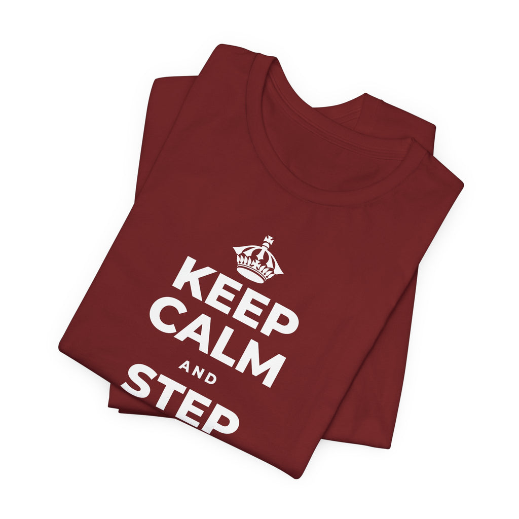 KEEP CALM AND STEP BACK A SEC T-Shirt (Baby Blue–Silver)
