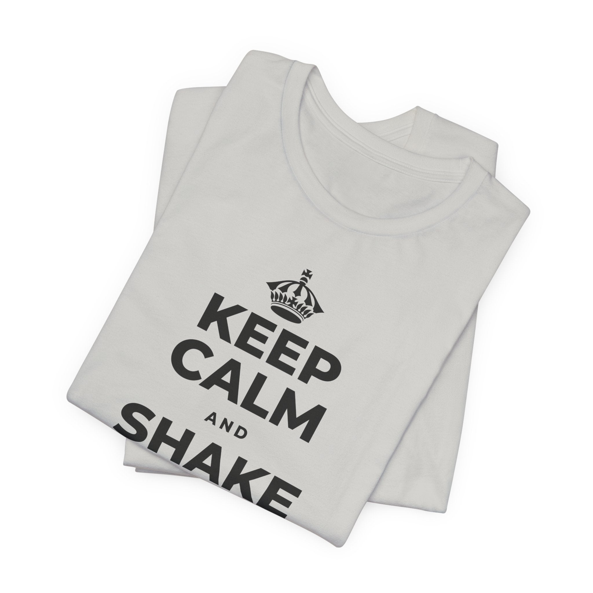 KEEP CALM AND SHAKE OFF THE WINTER T-Shirt (Baby Blue–Silver)