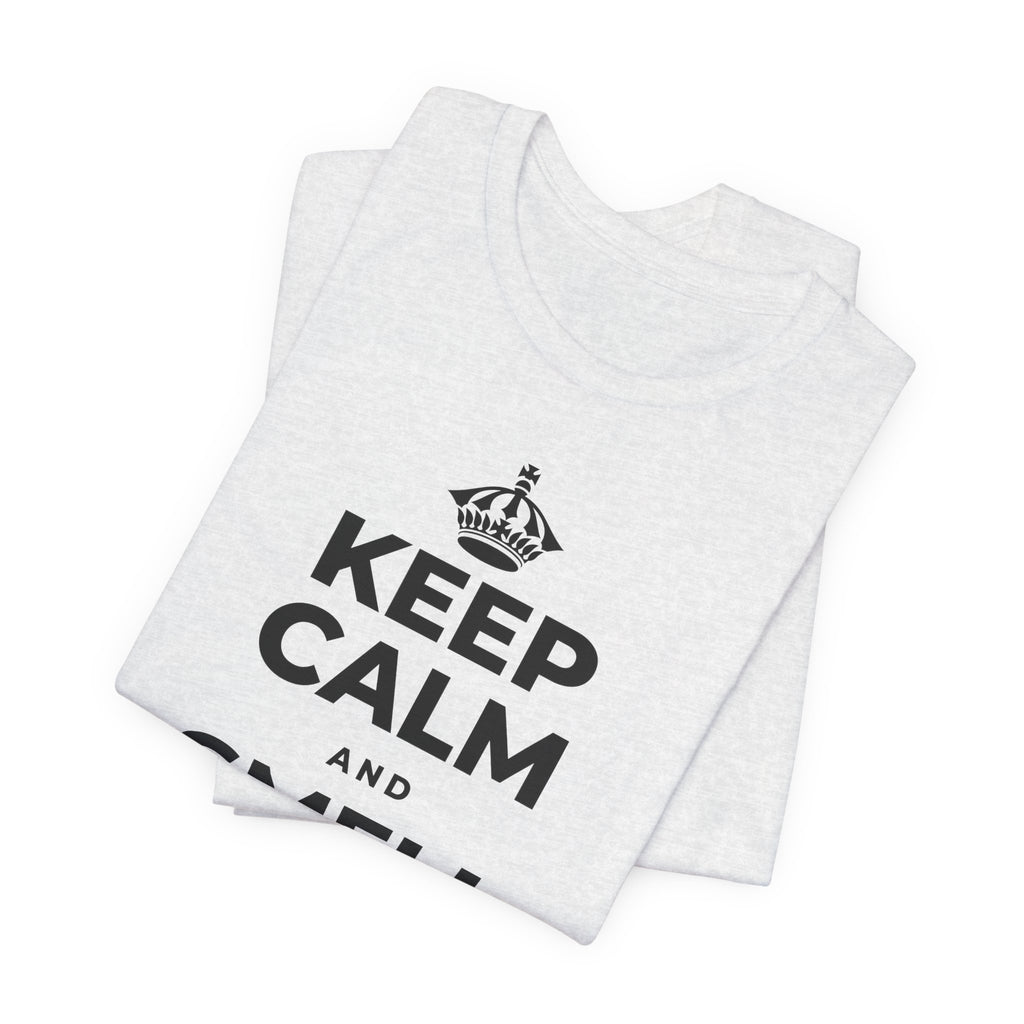 KEEP CALM AND SMELL THE ROSES T-Shirt (Soft Cream–Heather Mauve)