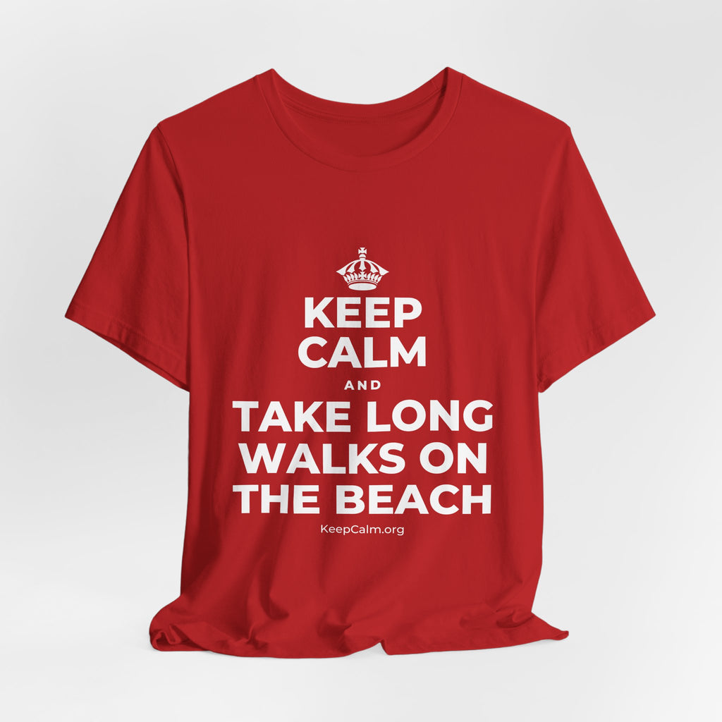 KEEP CALM AND TAKE LONG WALKS ON THE BEACH T-Shirt (White–Asphalt)