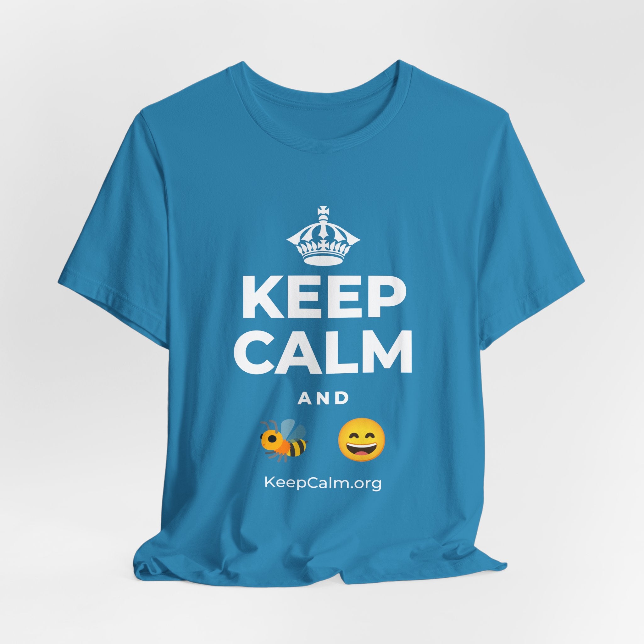 KEEP CALM AND 🐝 😄 T-Shirt (White–Asphalt)