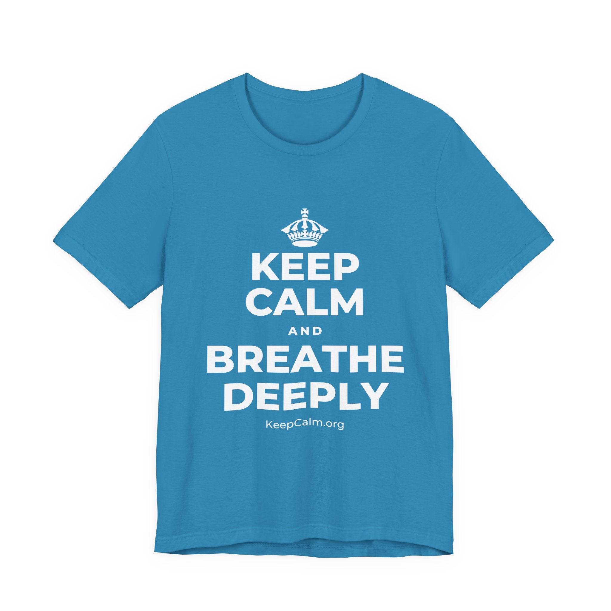 KEEP CALM AND BREATHE DEEPLY T-Shirt (White–Asphalt)
