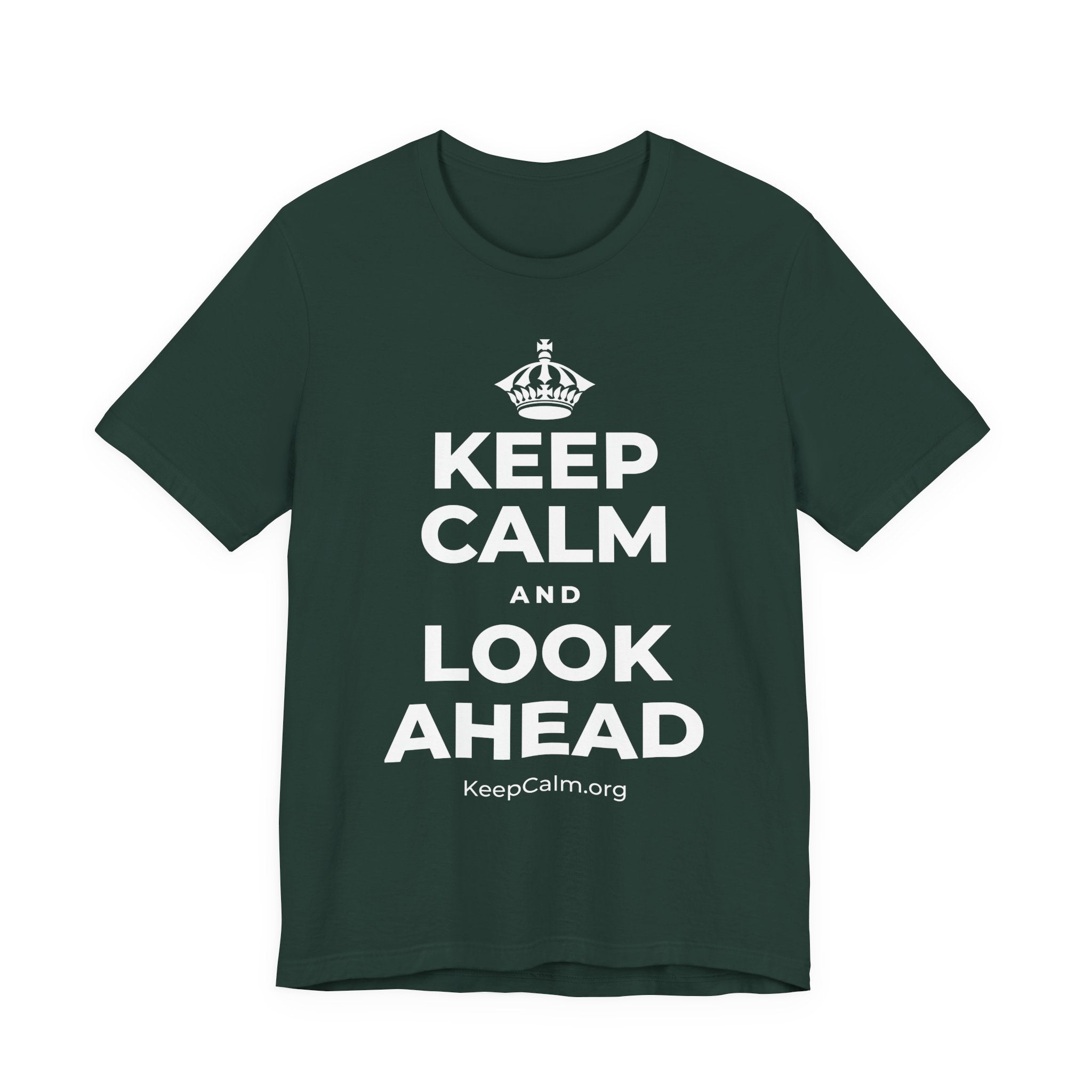 KEEP CALM AND LOOK AHEAD T-Shirt (White–Asphalt)