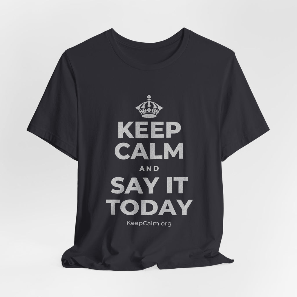 KEEP CALM AND SAY IT TODAY T-Shirt (Baby Blue–Silver)