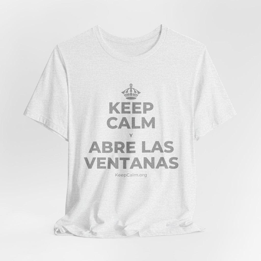 KEEP CALM Y ABRE LAS VENTANAS T-Shirt (Soft Cream–Heather Mauve)