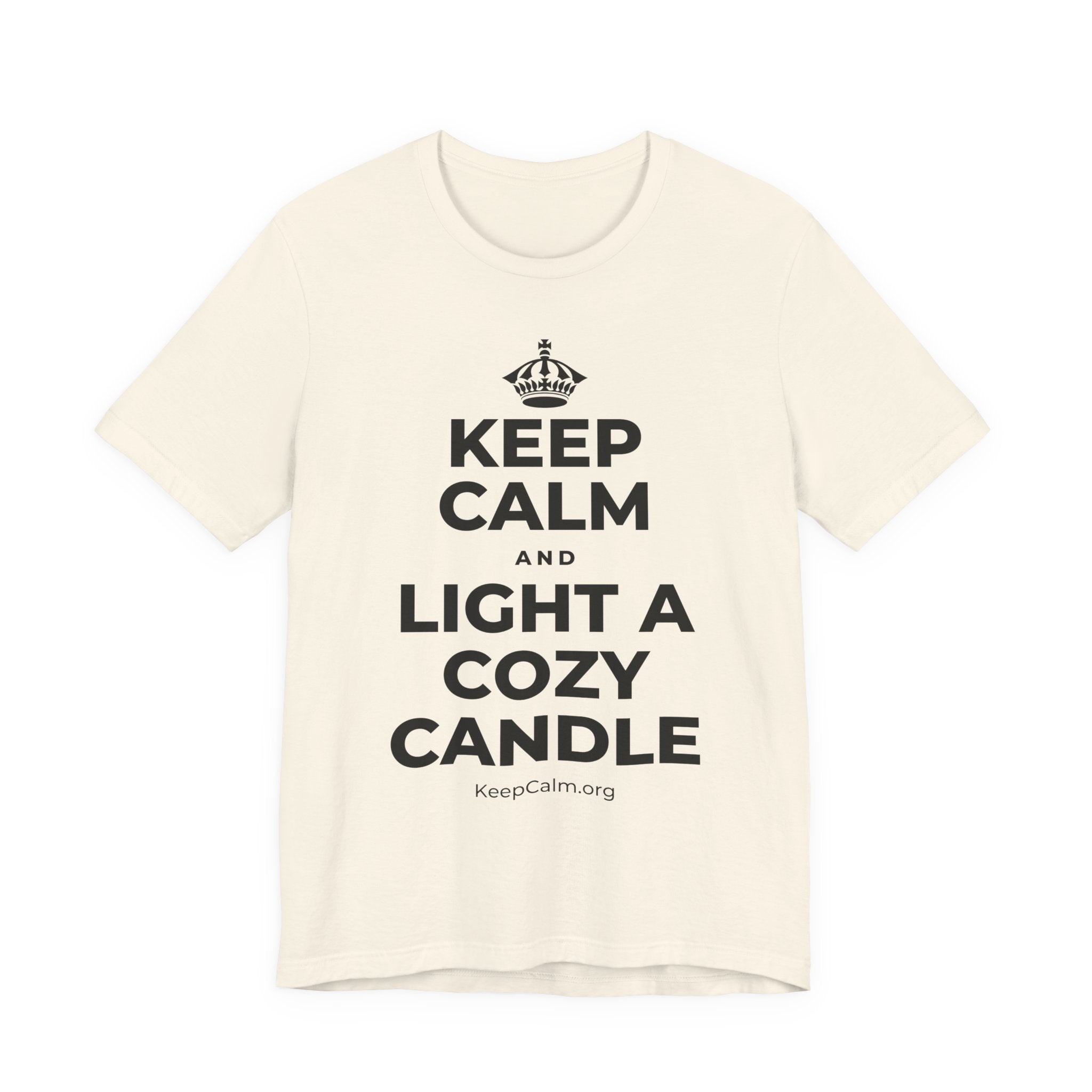 KEEP CALM AND LIGHT A COZY CANDLE T-Shirt (White–Asphalt)