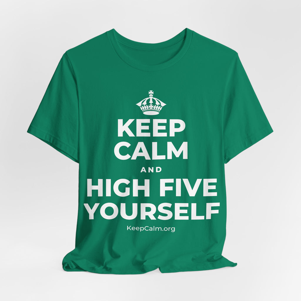 KEEP CALM AND HIGH FIVE YOURSELF T-Shirt (White–Asphalt)