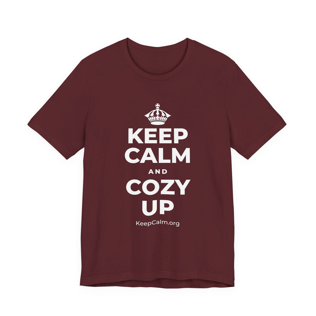 KEEP CALM AND COZY UP T-Shirt (Baby Blue–Silver)