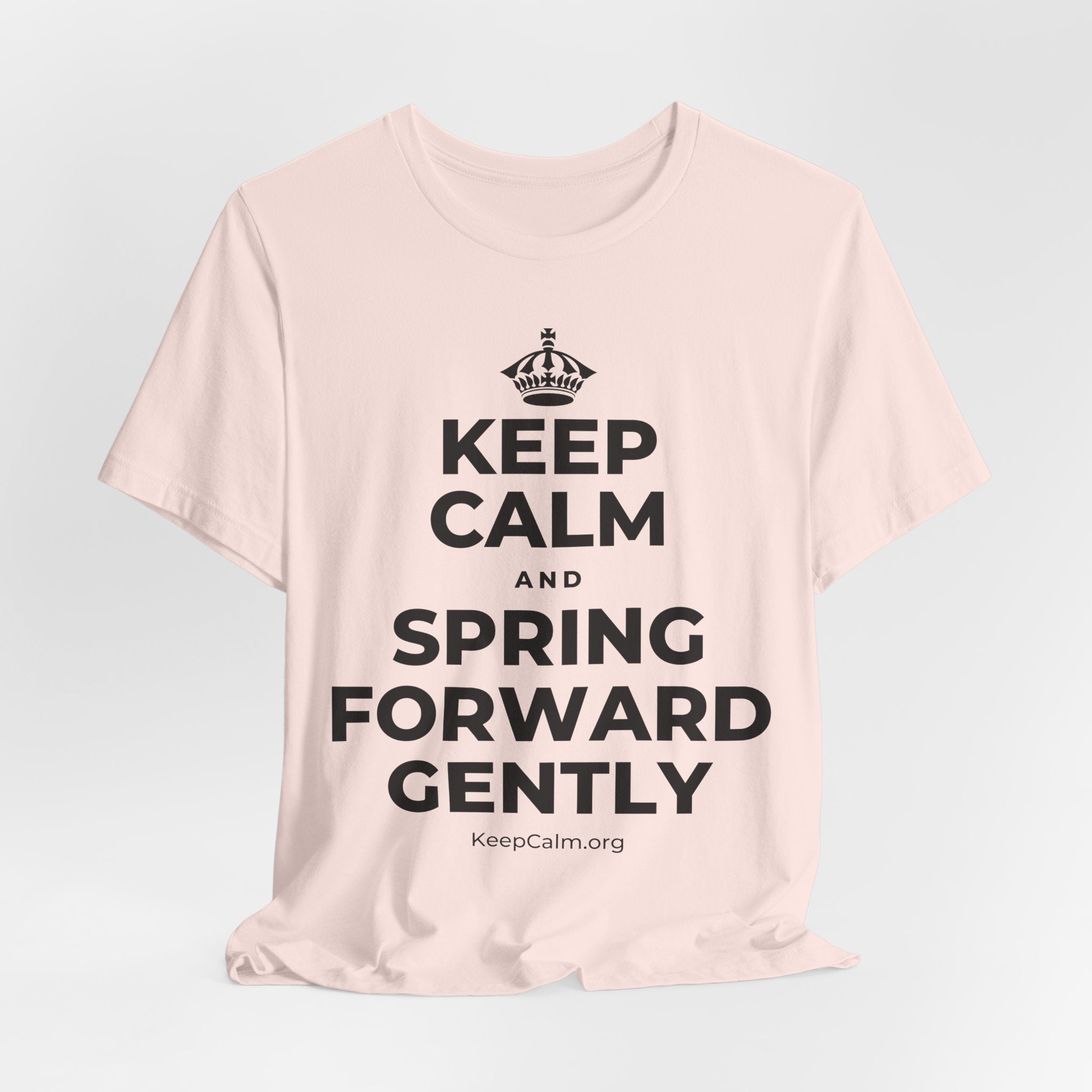KEEP CALM AND SPRING FORWARD GENTLY T-Shirt (Soft Cream–Heather Mauve)