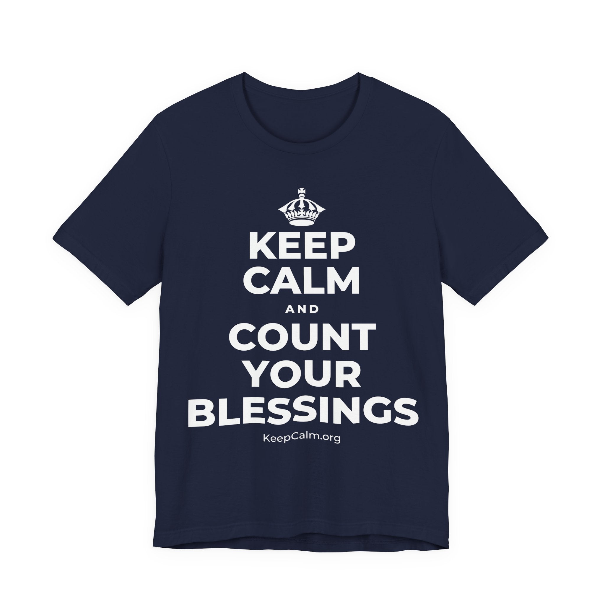 KEEP CALM AND COUNT YOUR BLESSINGS T-Shirt (White–Asphalt)