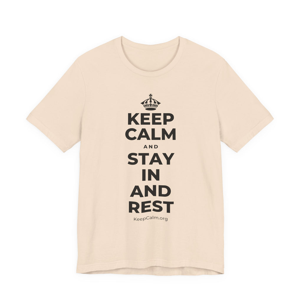 KEEP CALM AND STAY IN AND REST T-Shirt (Soft Cream–Heather Mauve)