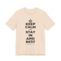 KEEP CALM AND STAY IN AND REST T-Shirt (Soft Cream–Heather Mauve)