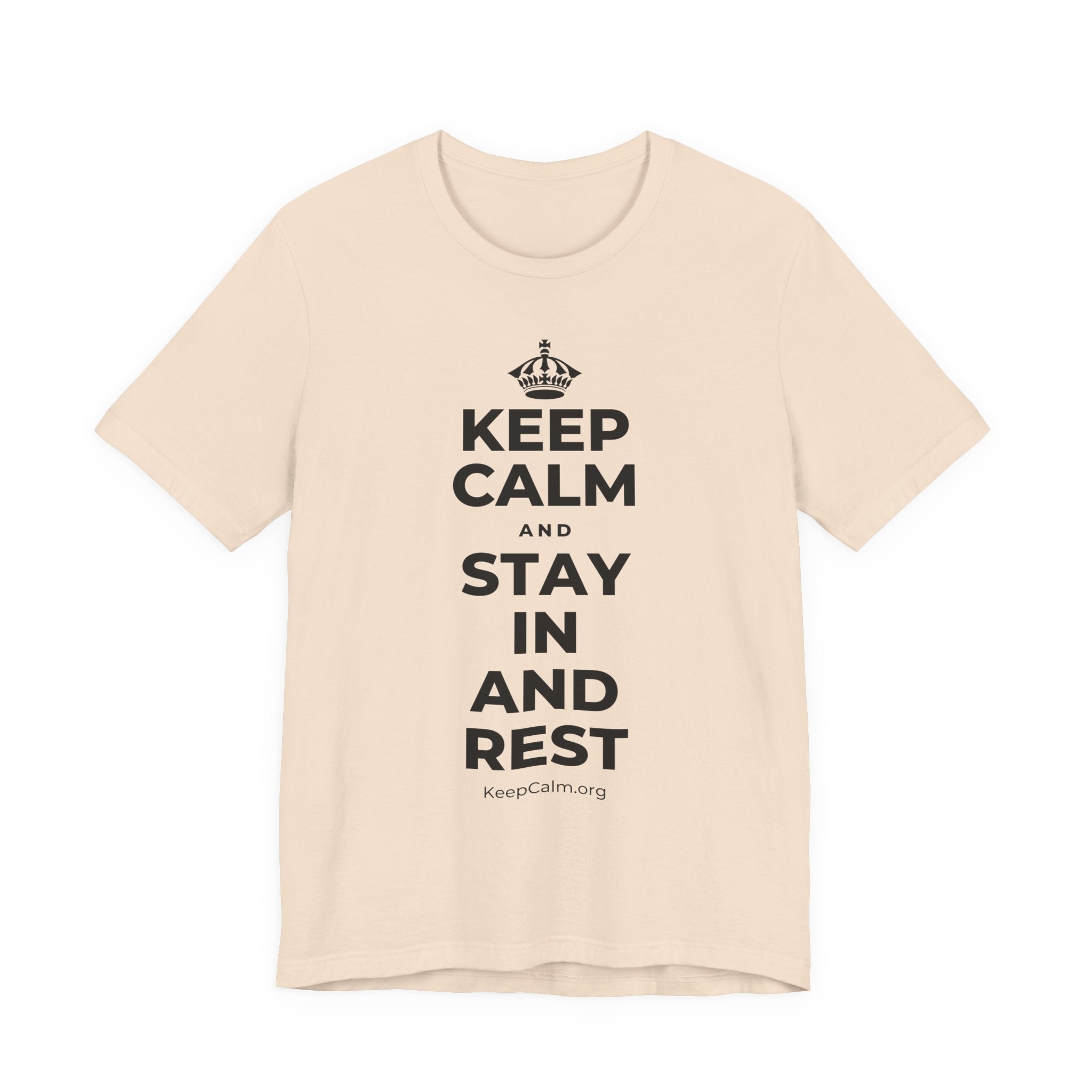 KEEP CALM AND STAY IN AND REST T-Shirt (Soft Cream–Heather Mauve)