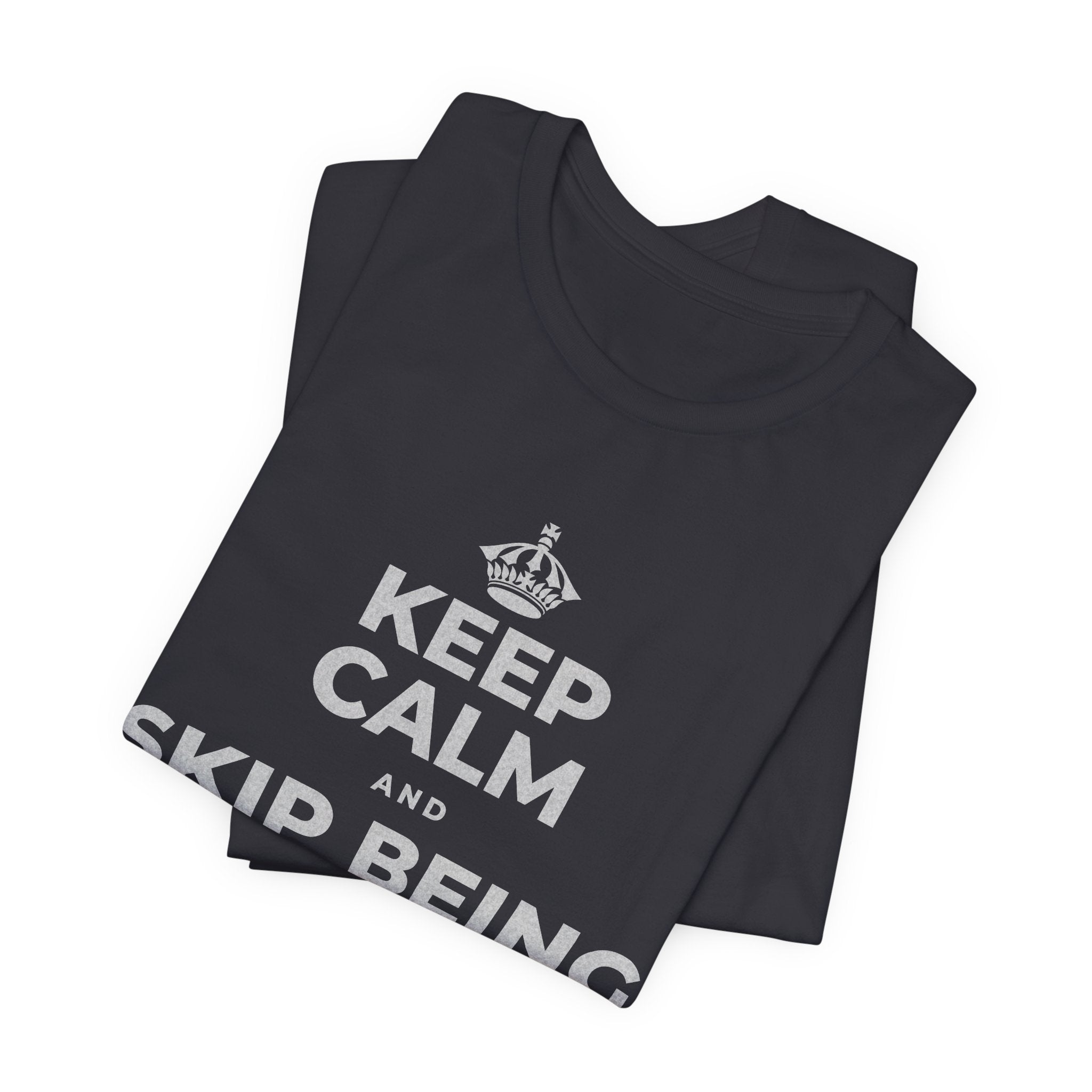 KEEP CALM AND SKIP BEING OKAY TODAY T-Shirt (Baby Blue–Silver)