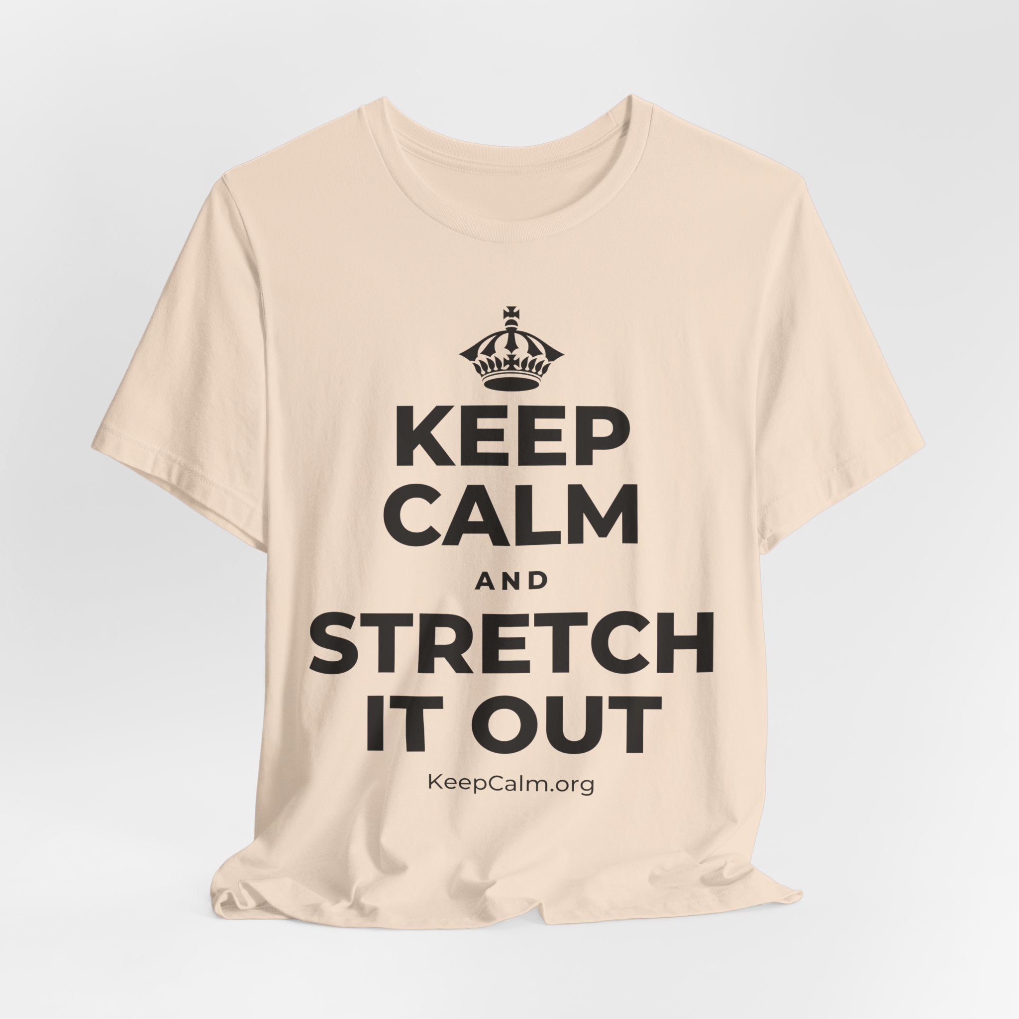 KEEP CALM AND STRETCH IT OUT T-Shirt (Soft Cream–Heather Mauve)