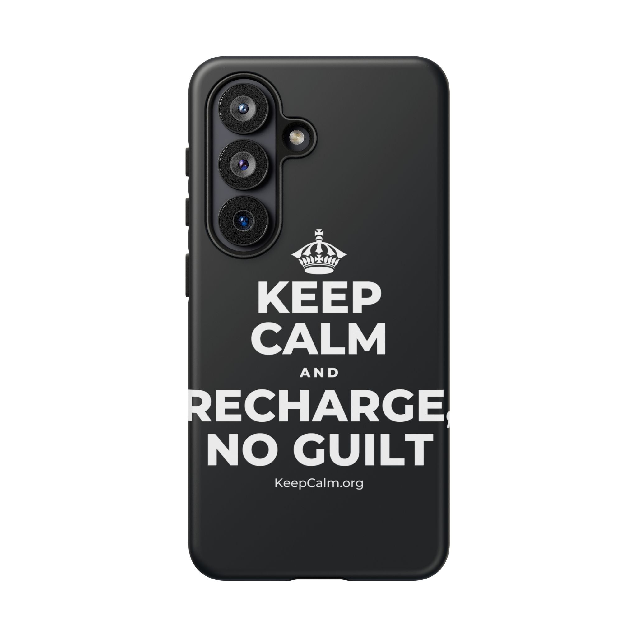 KEEP CALM AND RECHARGE, NO GUILT Phone Case (Dark)