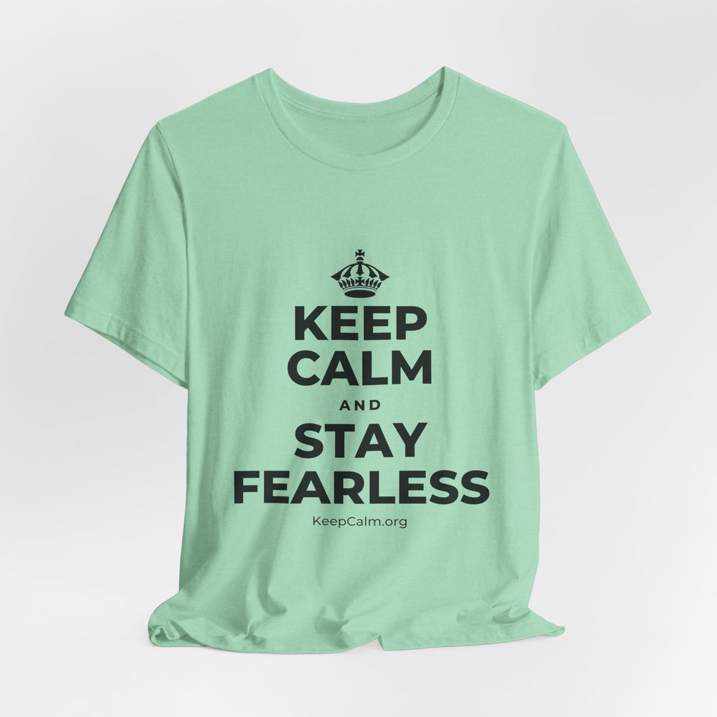 KEEP CALM AND STAY FEARLESS T-Shirt (Baby Blue–Silver)