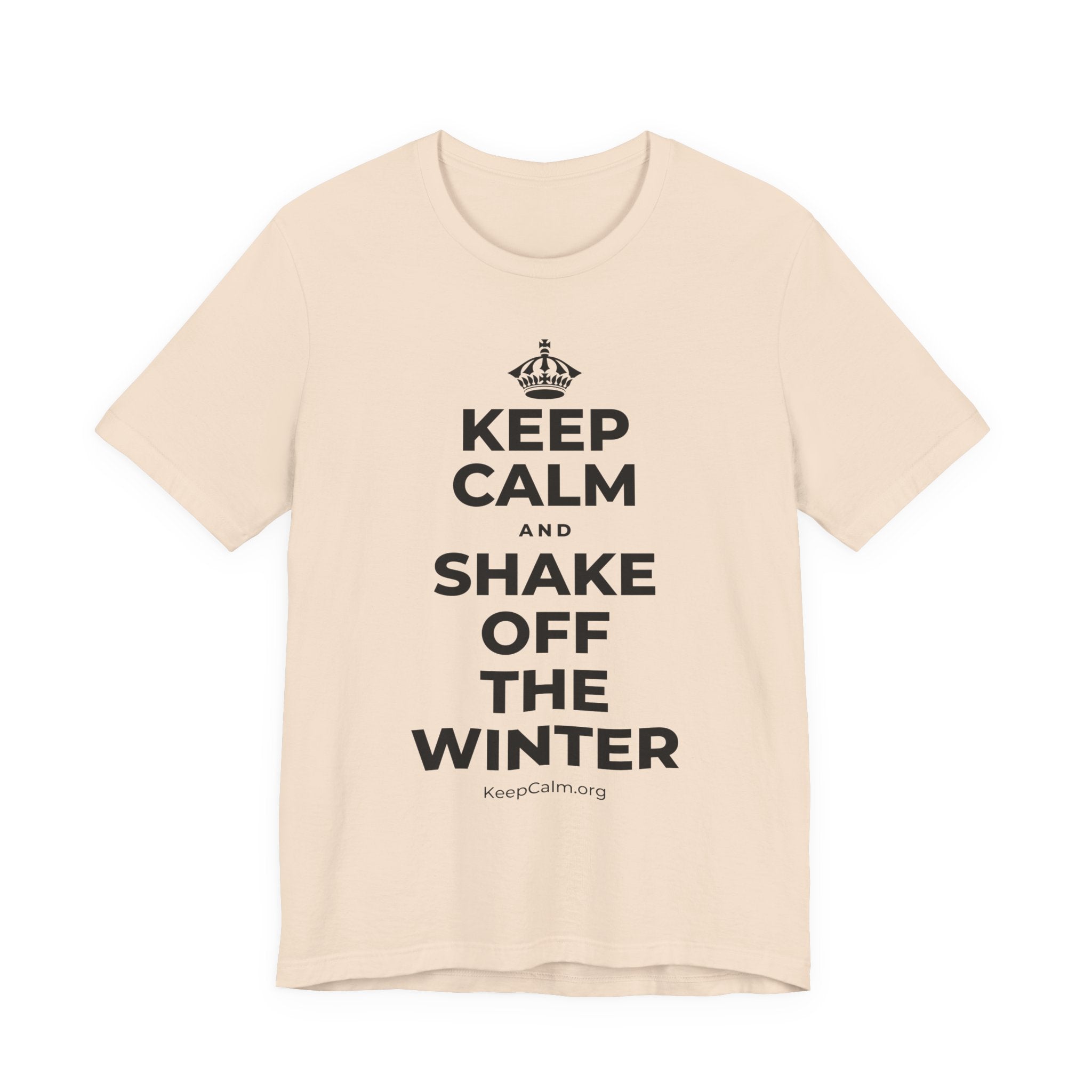 KEEP CALM AND SHAKE OFF THE WINTER T-Shirt (Soft Cream–Heather Mauve)