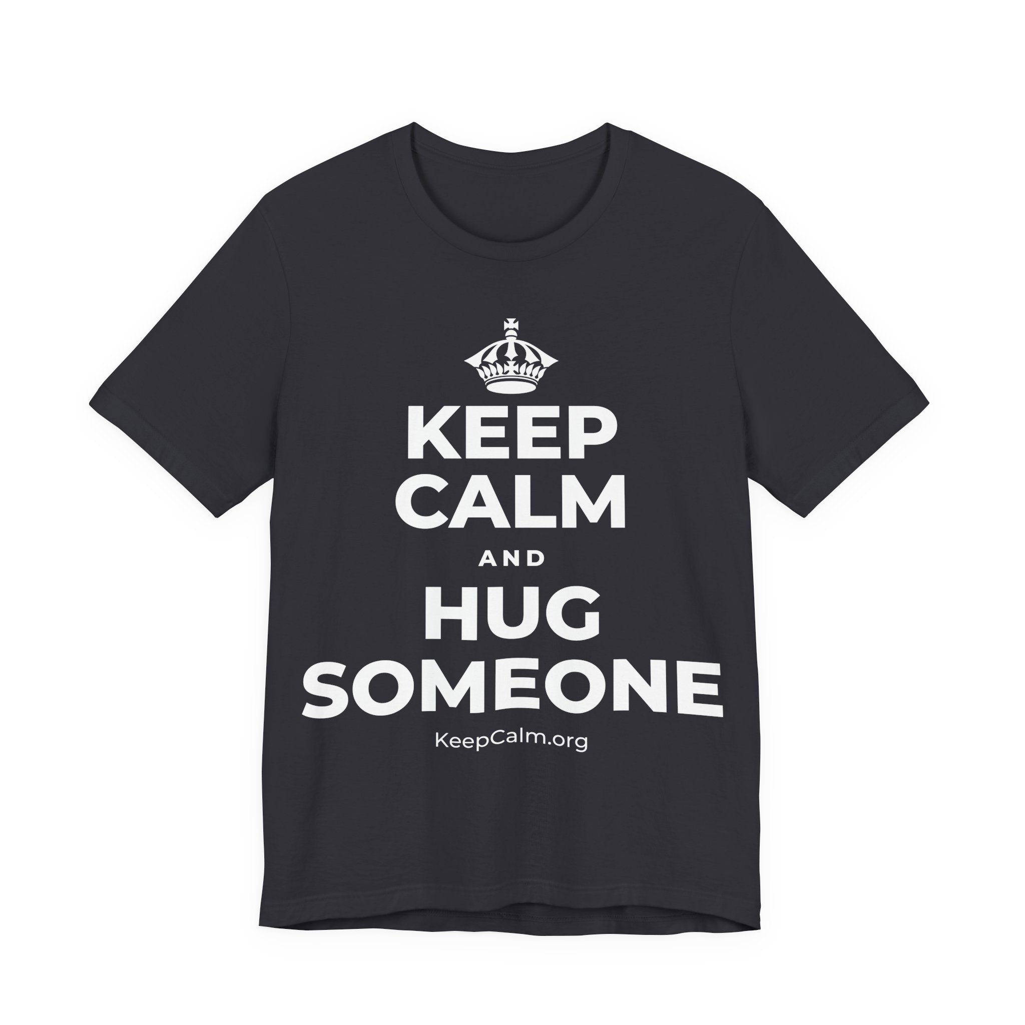 KEEP CALM AND HUG SOMEONE T-Shirt (Baby Blue–Silver)