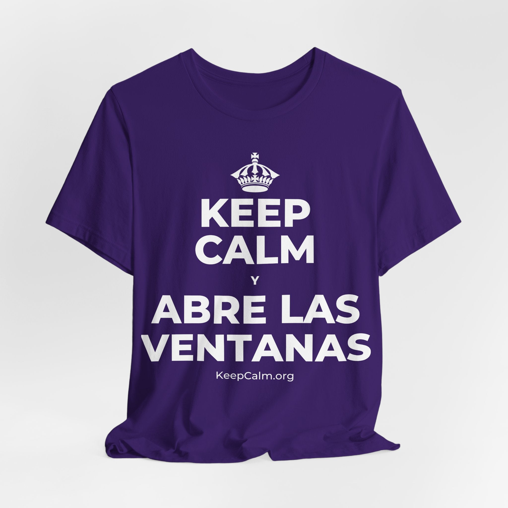 KEEP CALM Y ABRE LAS VENTANAS T-Shirt (Soft Cream–Heather Mauve)
