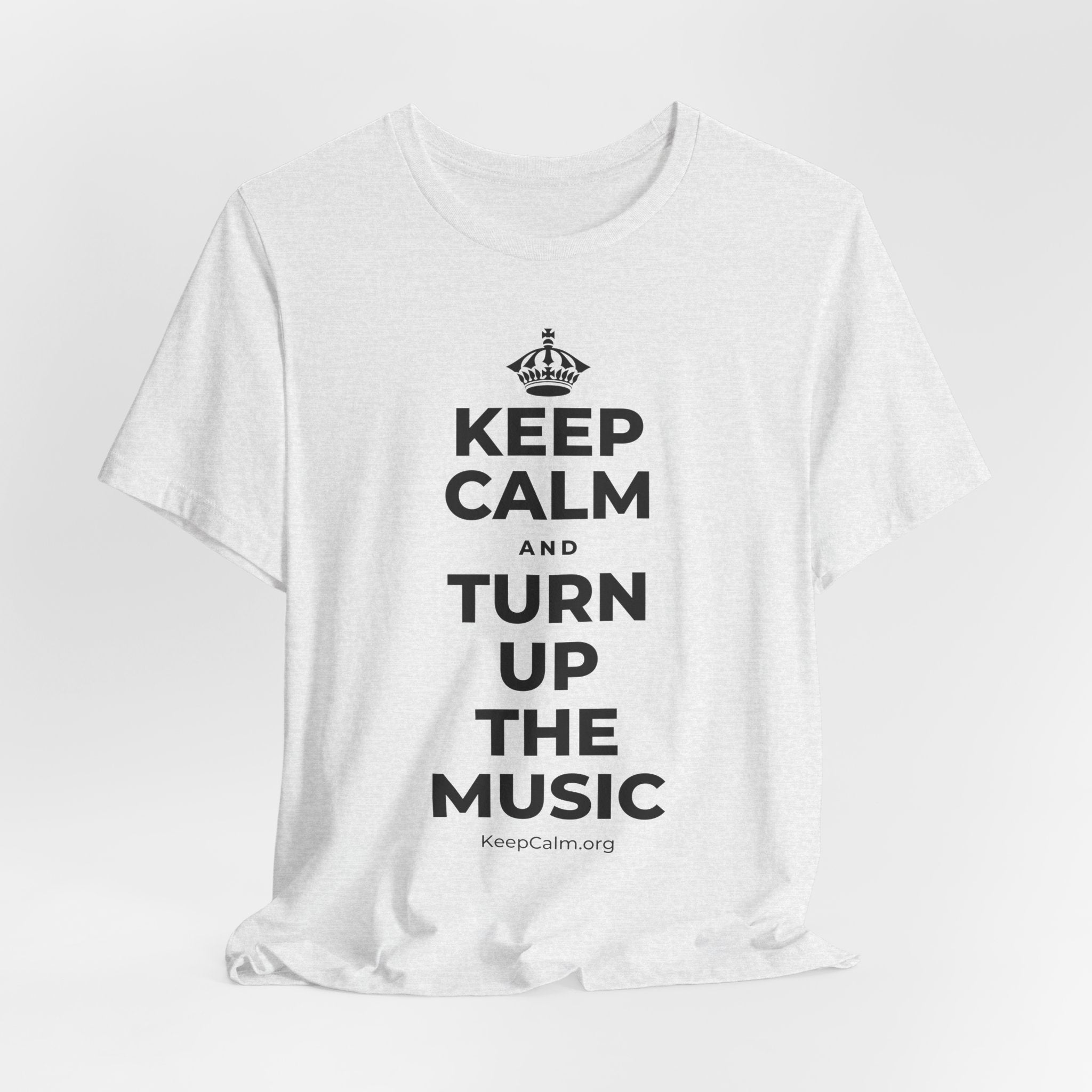 KEEP CALM AND TURN UP THE MUSIC T-Shirt (Soft Cream–Heather Mauve)