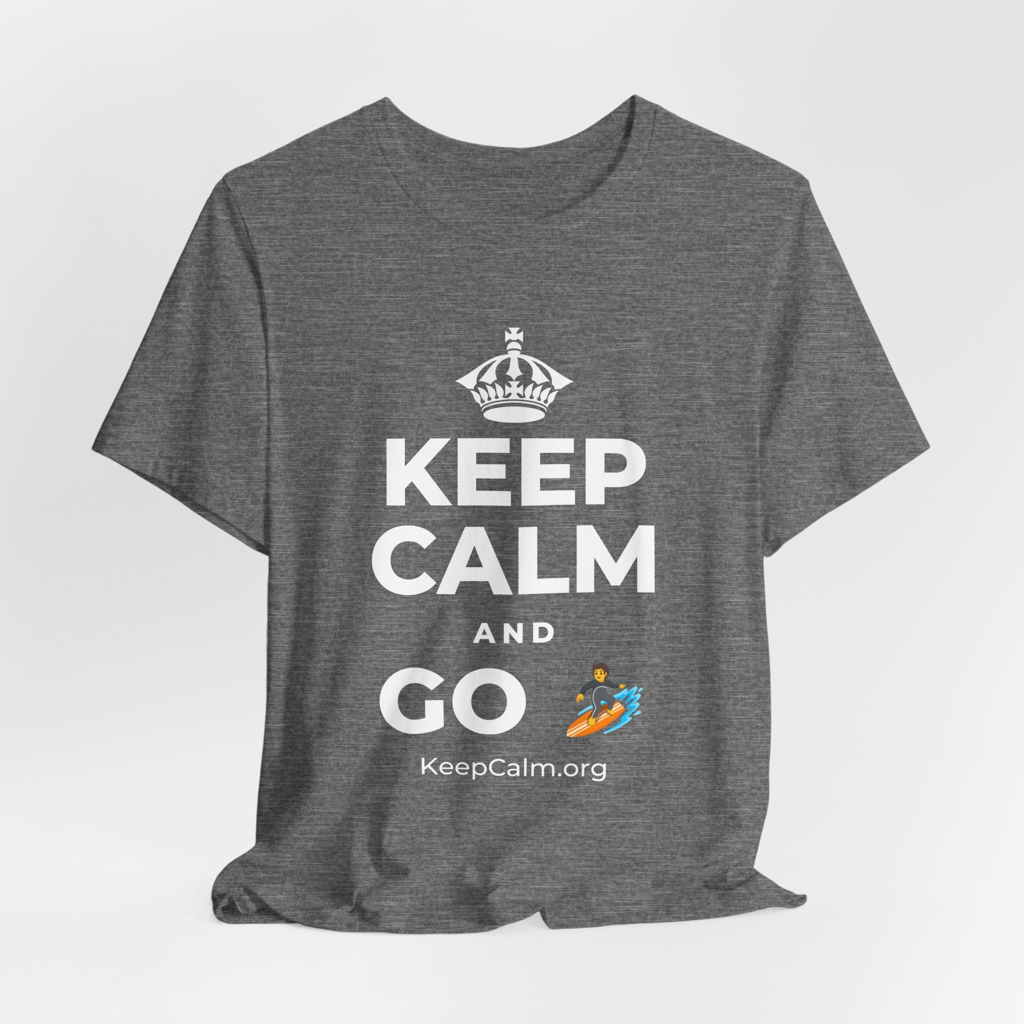 KEEP CALM AND GO 🏄 T-Shirt (Baby Blue–Silver)