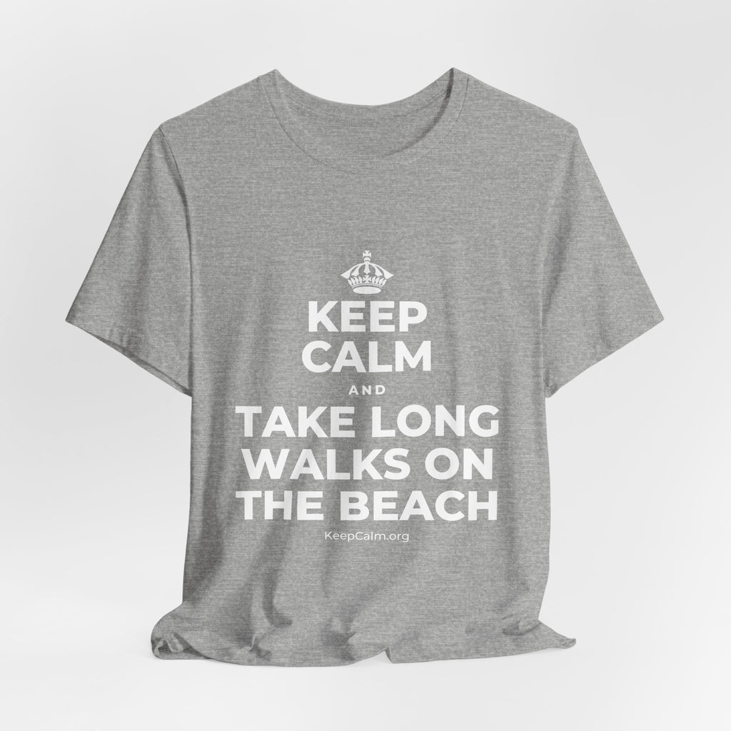 KEEP CALM AND TAKE LONG WALKS ON THE BEACH T-Shirt (White–Asphalt)
